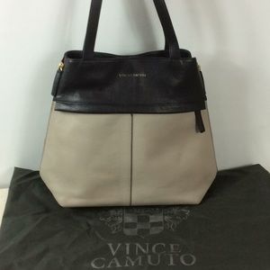 Vince Camuto black, cream, burgundy leather bag